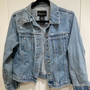 Celestial Embroidered Light Blue Denim Jacket